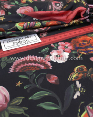 Black and Red animal print satin fabric #80033