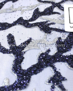 Blue and Silver net glitter fabric #91556