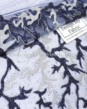 Blue and Silver net glitter fabric #91556