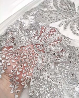 Grey net beaded fabric #99473