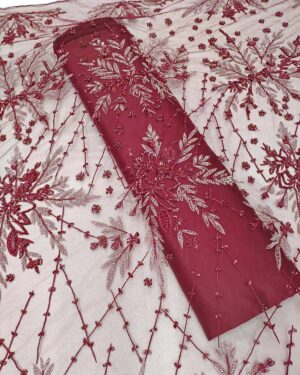 Burgundy net floral fabric #99426