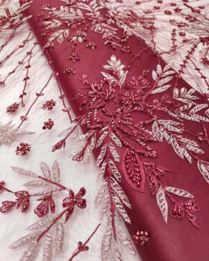 Burgundy net floral fabric #99426