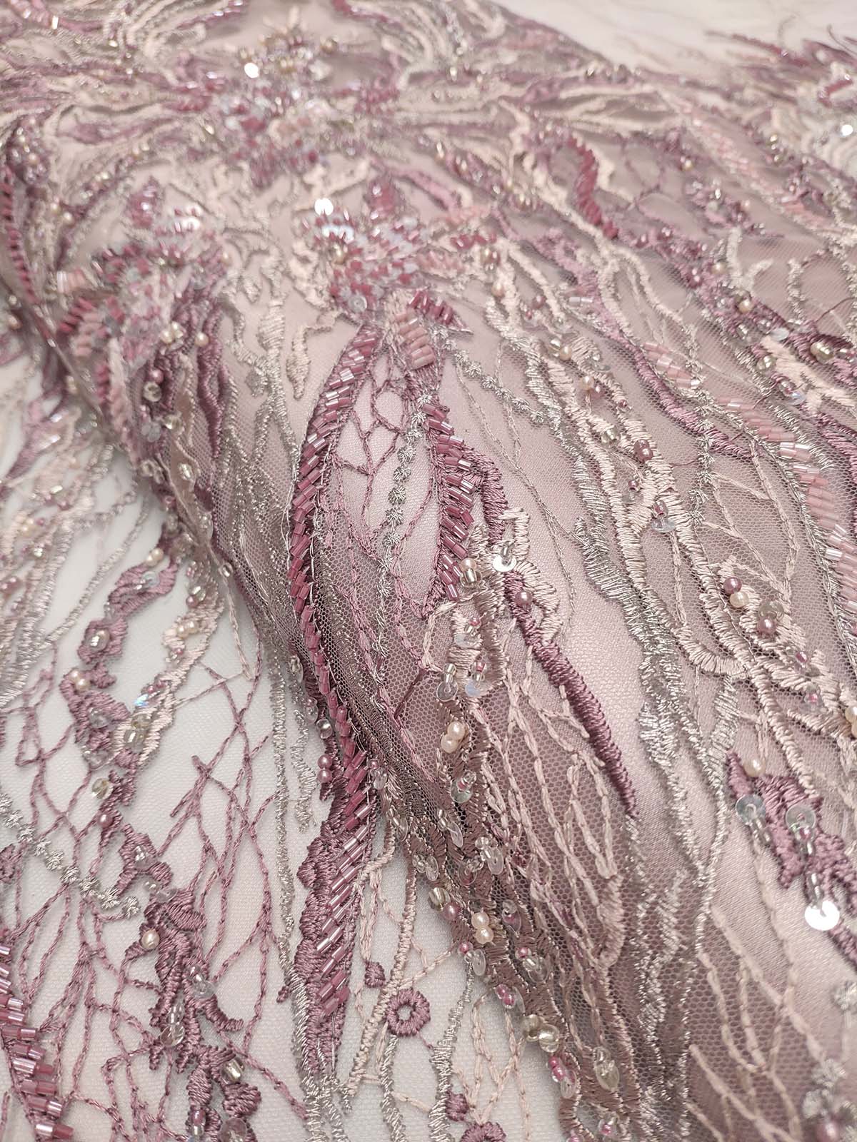 Dusty Pink net beaded fabric #99438