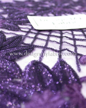 Purple floral and stripes net fabric #91503