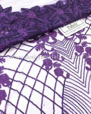 Purple floral and stripes net fabric #91503