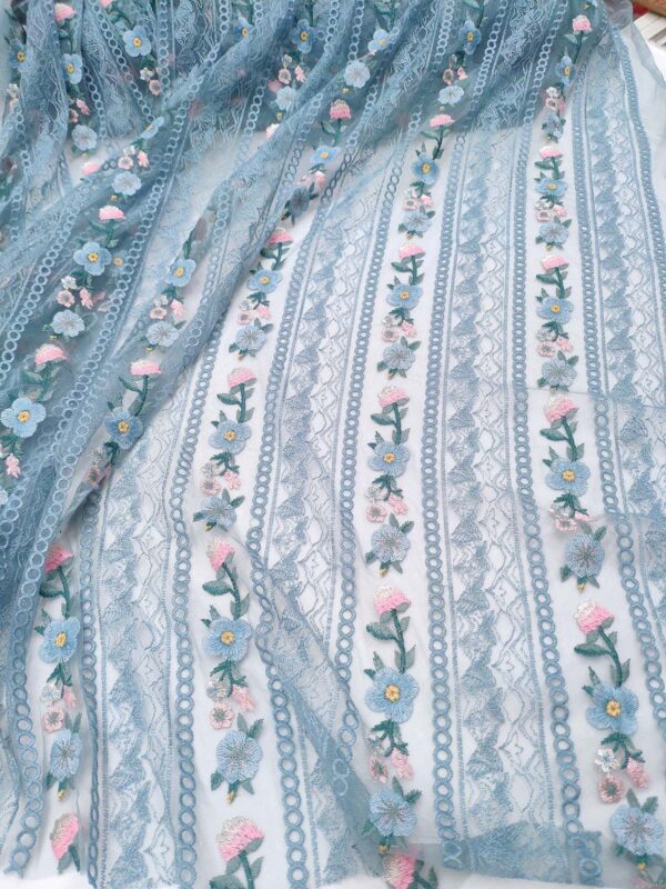 BabyBlue and Pink net floral fabric #99481 - Image 6