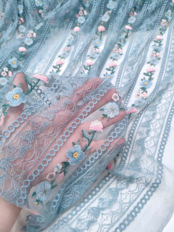 BabyBlue and Pink net floral fabric #99481 - Image 4