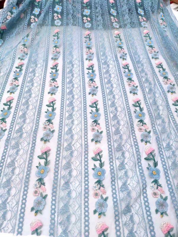 BabyBlue and Pink net floral fabric #99481 - Image 3