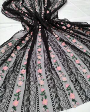 Black and Pink net floral fabric #99045
