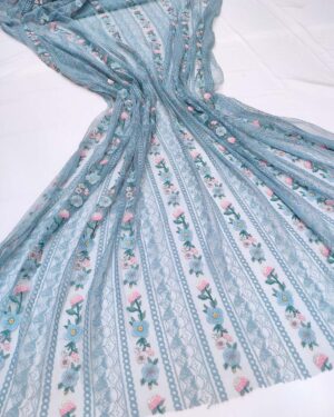 BabyBlue and Pink net floral fabric #99481