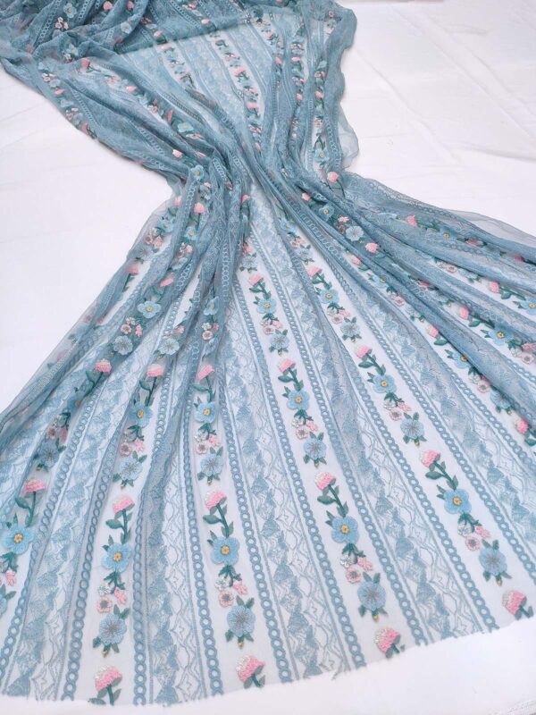 BabyBlue and Pink net floral fabric #99481 - Image 2