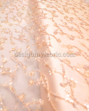 Apricot net beaded floral fabric #99467