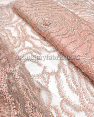 Apricot and Silver net floral fabric #99034