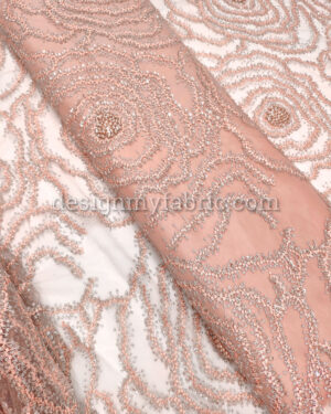 Apricot and Silver net floral fabric #99034
