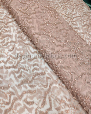 Dusty pink net abstract beaded fabric #99053