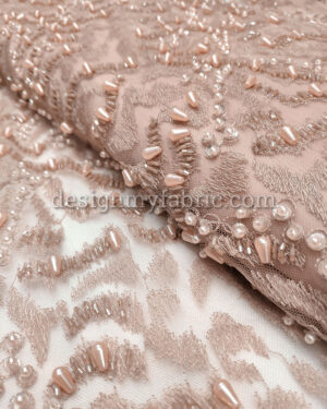 Dusty pink net abstract beaded fabric #99053