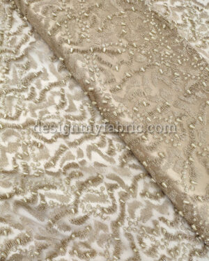Beige net abstract beaded fabric #99054