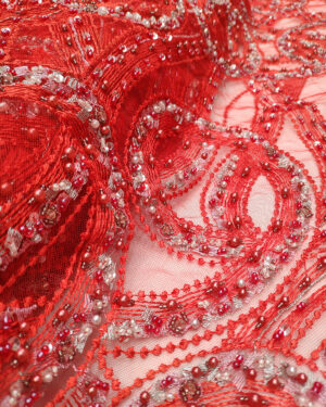 Red beaded net fabric #50071