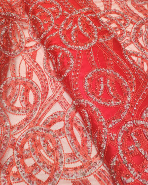 Red beaded net fabric #50071