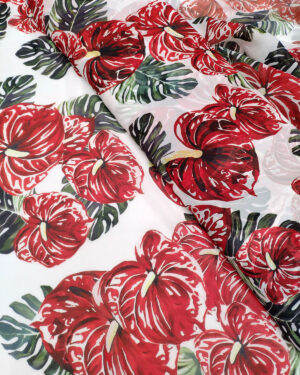 Red and White leaf chiffon fabric #50027