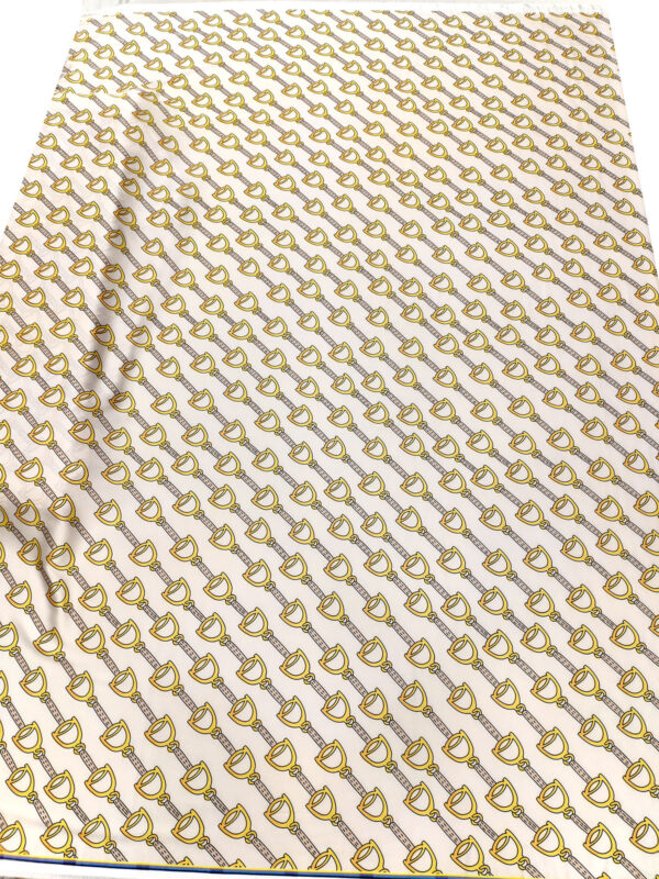 White and Gold Stirrups satin fabric B#50030 - Image 4