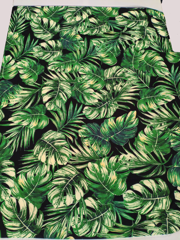 Black and Green leaf crepe fabric #50022 - Image 6