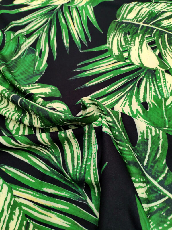 Black and Green leaf crepe fabric #50022 - Image 5