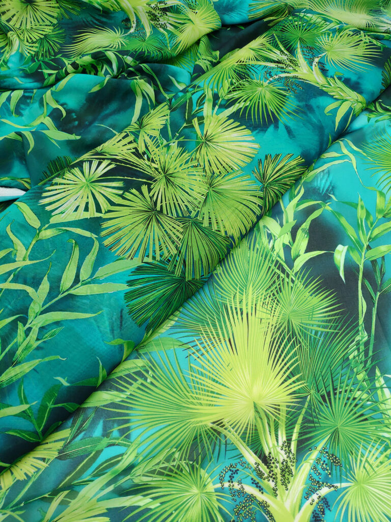 Green leaf jungle chiffon fabric #50010 #50772 - Design My Fabric