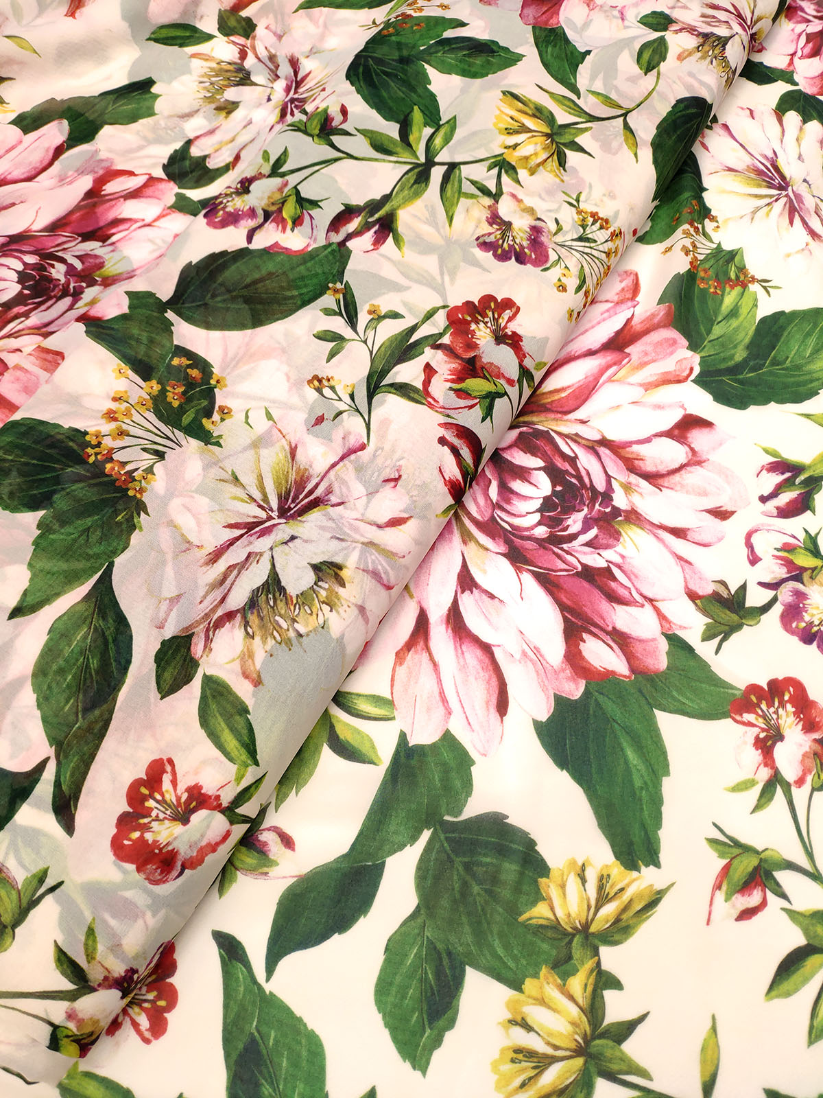 Cream floral chiffon fabric #50001 - Design My Fabric