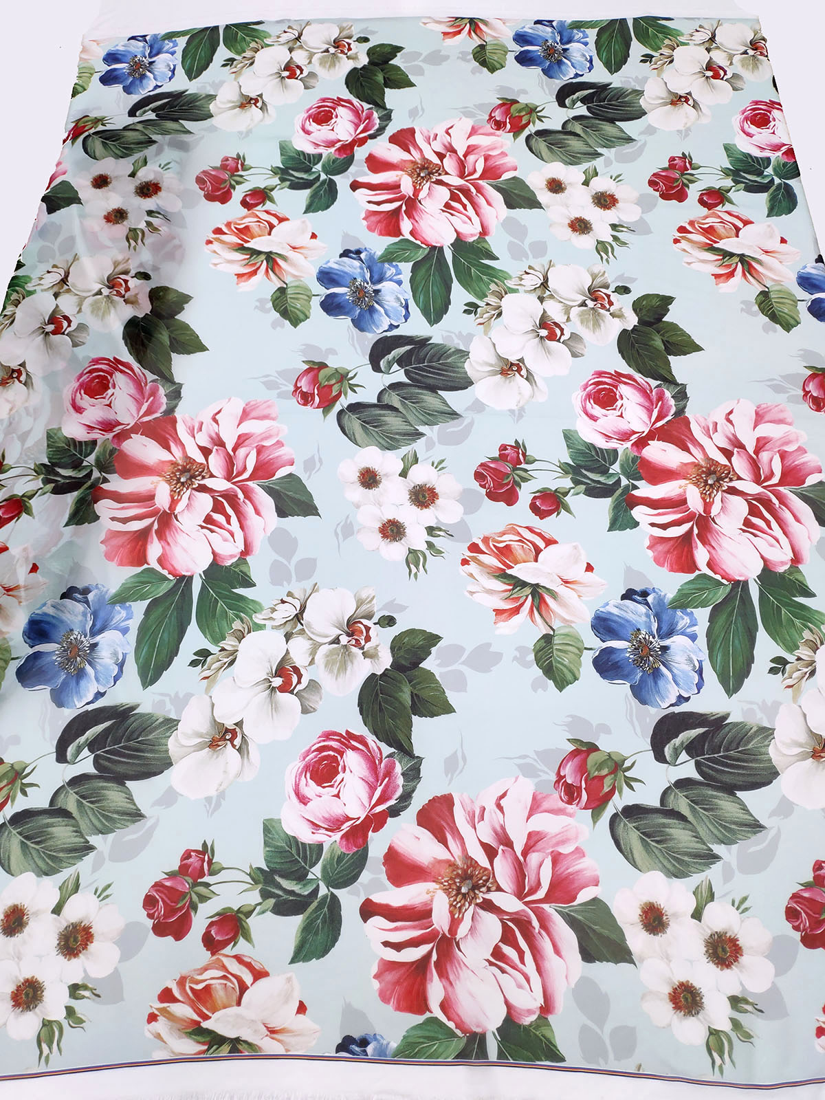 BabyBlue and Red floral chiffon fabric #50029