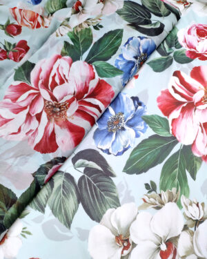 BabyBlue and Red floral chiffon fabric #50029