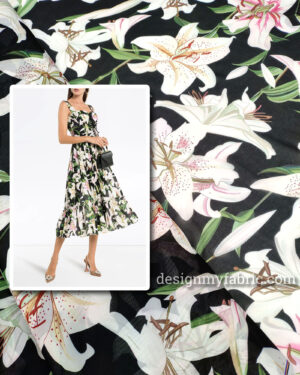 Black and White floral chiffon fabric #50024