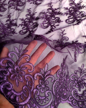 Purple embroidered lace fabric #80111