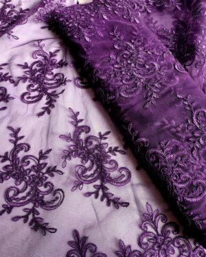 Purple embroidered lace fabric #80111