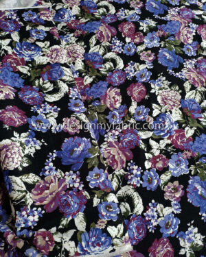 Black twill with blue and purple roses #80860