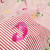 Red stripped cotton twill embroidered with feathers #91423 - Image 2