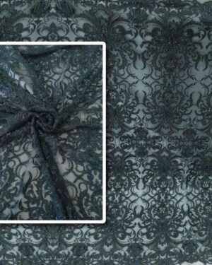 Dark grey beaded lace fabric #91406