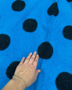 Blue jacquard wool fabric with black dots #81047