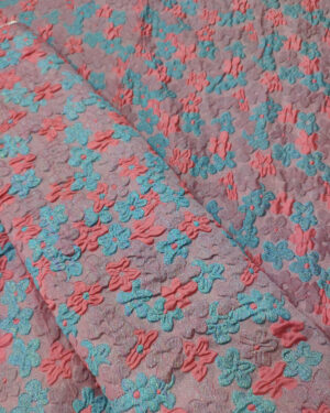 Pink jacquard with light blue and pink flowers