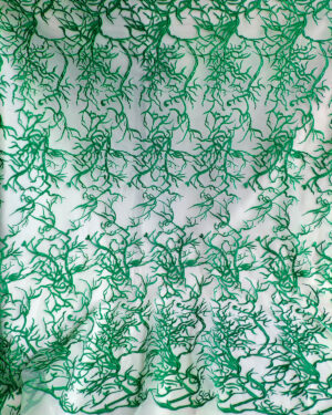 Green embroidered lace fabric on white net #80561