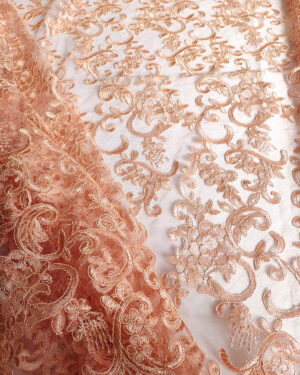 Apricot pastel embroidered lace fabric #80118