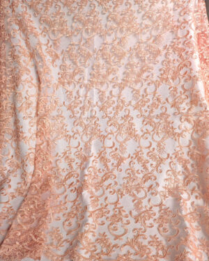 Apricot pastel embroidered lace fabric #80118