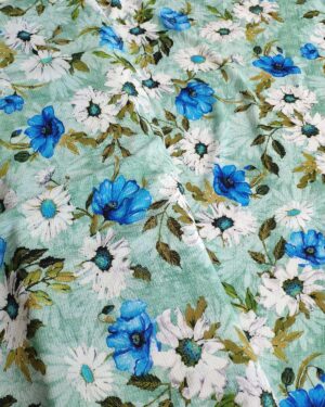 Light mint crepe with blue flowers #82075