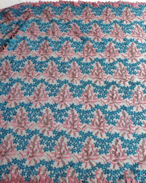 Black lace fabric with blue and pink flowers #80581