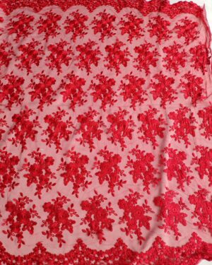 Red embroidered floral lace fabric #20677