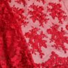 Red embroidered floral lace fabric #20677
