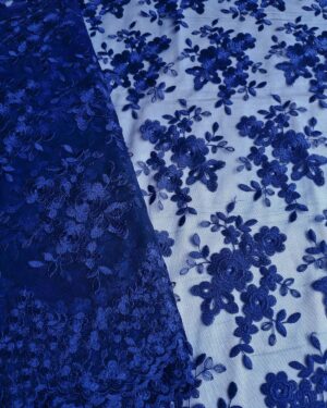 Blue floral embroidered lace fabric #80131