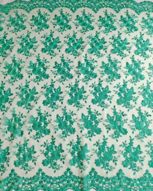 Green floral embroidered lace fabric #20678