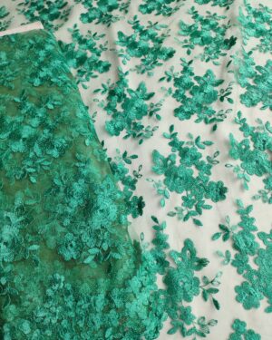 Green floral embroidered lace fabric #20678