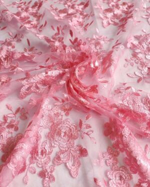 Pink floral embroidered lace fabric #20676